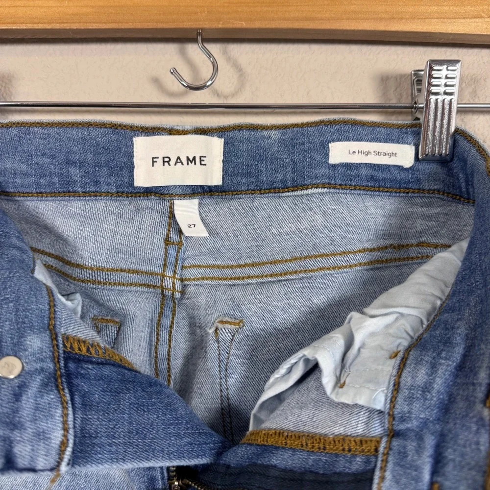 FRAME Le High Straight Jeans Light Wash Raw Hem Mid Rise Women's 27